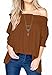 Relipop Women's Fashion Off Shoulder Tops Haft Sleeve Blouses Causal T-Shirts (Large, Coffee)
