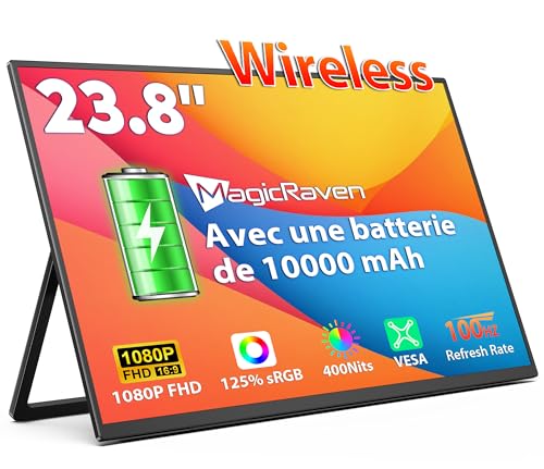 MAGICRAVEN Wireless Portable Screen, Wireless Monitor Portable 23.8" 1080P Portable Screen PC Laptop Built-in Speakers, USB C HDMI Screen for Laptop/PC/Mac/Gaming - AirPlay/Miracast