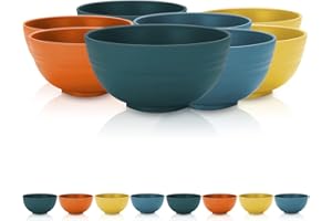 Kyraton Plastic Cereal Bowls 8 Pieces, Unbreakable and Reusable Light Weight Bowl for Rice Noodle Soup Snack Salad Fruit BPA 