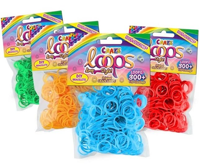 CRAZE loops Bag 300 Loom Bands Refill Pack with 300 Rubber Bands and 10 Clasps, Plain, 100% Skin-Friendly Silicone