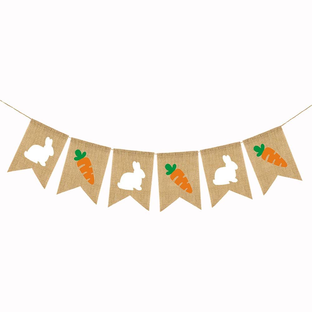 Burlap Rabbit Radish Garland Banners, Bunny Burlap for Easter Decorations Home Office School Outdoor Party Supply