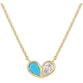 MYEARS Women Gold Necklace Heart Pendant Double Waterdrop Cubic Zirconia 14K Simple Dainty Chain Everyday Trendy Jewelry