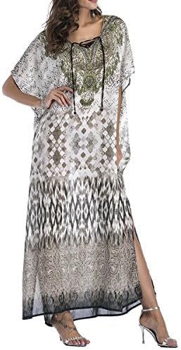 RBwinner Women's Soft African Print Beach Cover up Ethnic Dashiki Print Kaftan Bathing Suit Maxi Dress