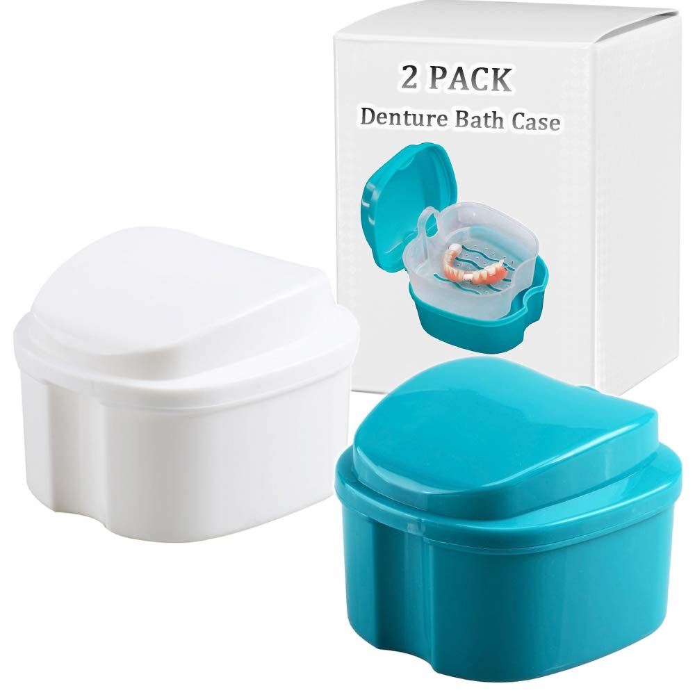 Denture Bath Box Cup, Complete Clean Care for Dentures, Clear Braces, Mouth Guard, Night Guard & Retainers, Traveling : Beauty