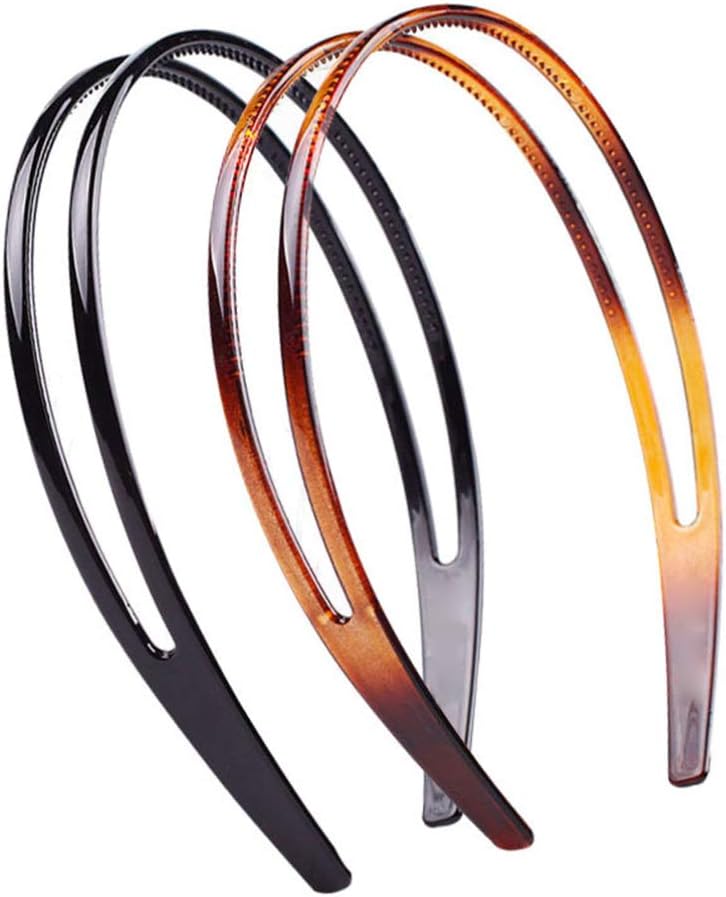 Minkissy 4pcs Hard Plastic Headbands Double Row Hair Hoops Vintage No Slip Hair Bands with Teeth for Women Girls - Image 3