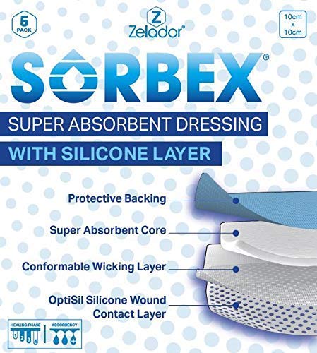 Sorbex Super Absorbent Dressing Pad with OptiSil Silicone Contact Layer for Moderate to Heavy exuding Wounds (15x15)