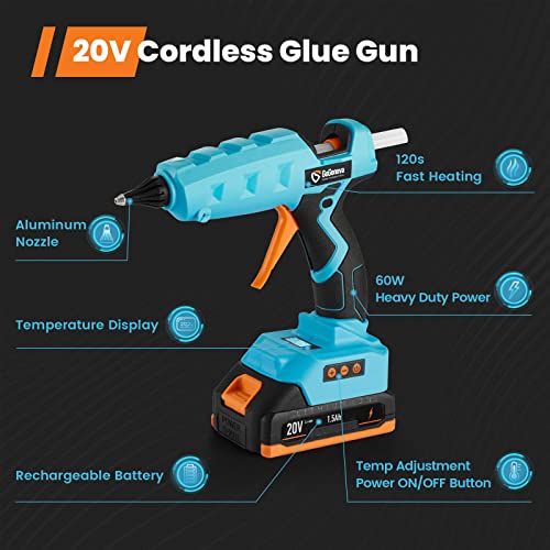 20V Temp Adjust Cordless Glue Gun, GoGonova LCD Digital Display Fast