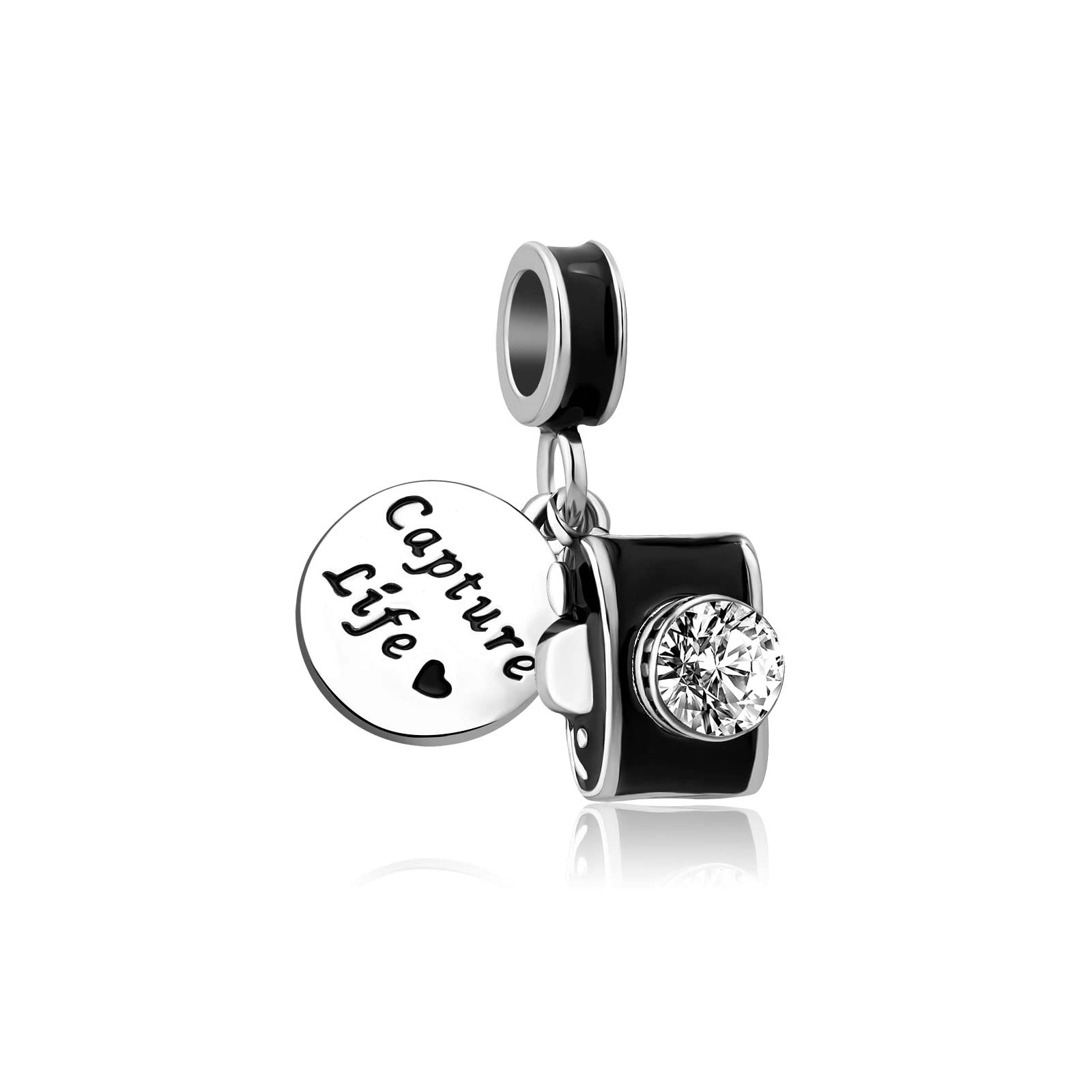 KunBead Jewelry Black Camera Capture Life Travel Dangle Bead Charms Compatible with Pandora Bracelets