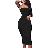 BORIFLORS Women's Basic Sleeveless Tube Top Sexy Strapless Bodycon Midi Club Dress