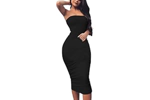 BORIFLORS Women's Basic Sleeveless Tube Top Sexy Strapless Bodycon Midi Club Dress