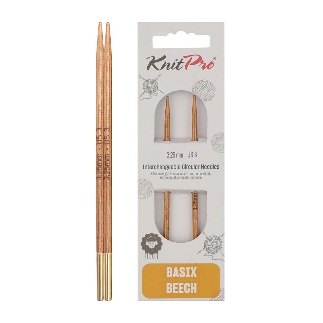 KnitPro Basix Beech Interchangeable Circular Needles 4" (10cm) | 3.25mm