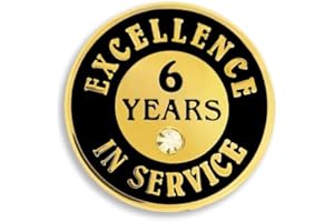 PinMart Gold Color Plated Excellence in Service Year Award Lapel Pin – Metal Enamel Workplace Reward Pin w/Rhinestone – 1-60 Years Pins for Long Standing Employees