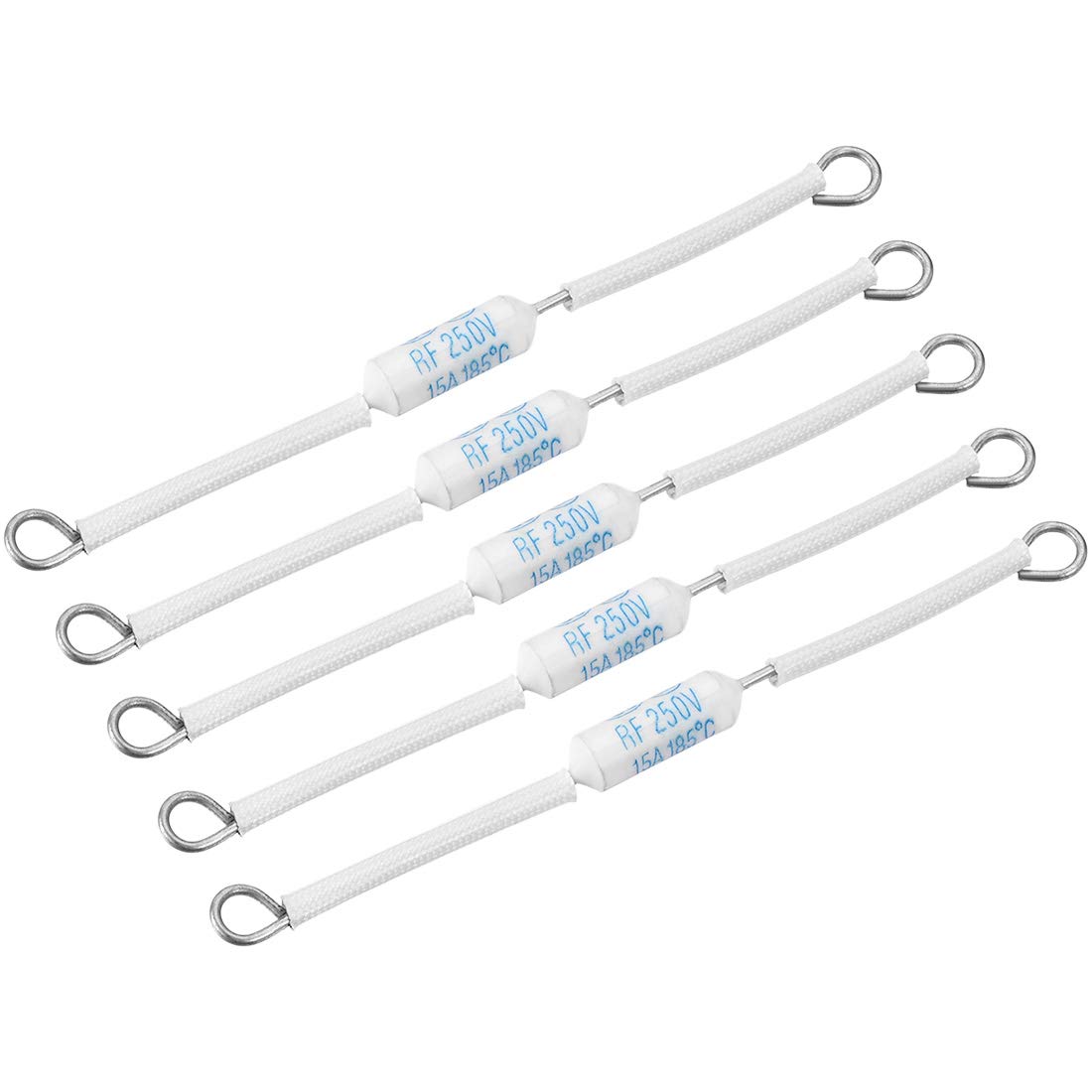 Sourcingmap 250V 15A 185 Celsius Circuit Cut-Off Temperature Thermal Fuse Ceramics 92mm Length 5Pcs