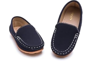 LONSOEN Toddler Little Kids Slip-On Loafers, Synthetic Suede Moccasin Driving Shoes, Non-Slip Rubber Outsole Lightweight Casual/Dress Boat Shoes for Boys & Girls