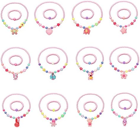 KANKANWO 12Sets Little Girl Princess Party Necklace &amp; Bracelet Jewelry Value Pack