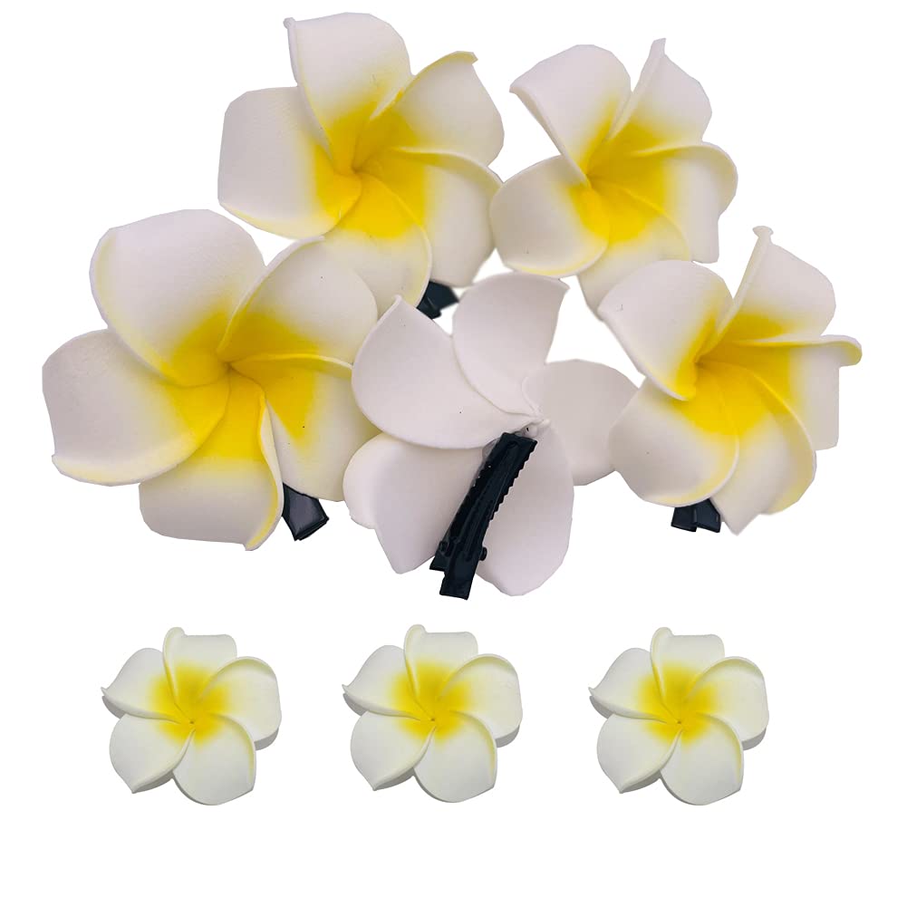 Erioctry 12PCS Plumeria Flower Clips Hawaiian Foam Artificial Tropical Flower Hair Barrettes Hairpins Hair Accessories for Bridal Wedding Party Beach Hair Decorations (Yellow)