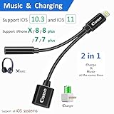 Lightning to 3.5mm Aux Headphone Jack Audio Adapter for iphone 7 / 8 / X / 7 plus / 8 plus (Support iOS 10.3, iOS 11), Cone 2 in 1 Lightning Adapter and Charger (Black)
