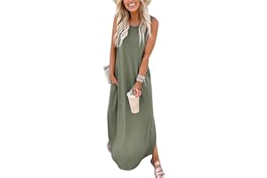 ANRABESS Women Casual Loose Sundress Sleeveless Split Maxi Long Beach Shirt Dress Travel Vacation 2025 Summer Outfits