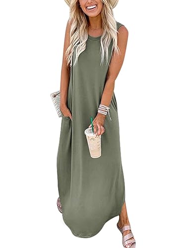 ANRABESS Women Summer Maxi Dress Beach Vacation Sundress Sleeveless Casual  Loose Shirt Dresses 2025 Travel Outfits Olive Small in Kenya | Whizz Casual
