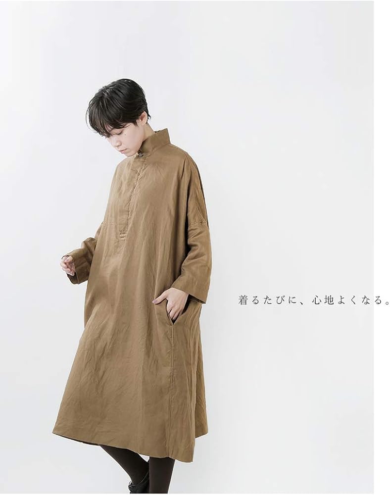 Amazon Co Jp イナ Ina フレンチリネン切替ヘンリーネックワンピース 38 ダークベージュ Col 02 3143 38 02 服 ファッション小物