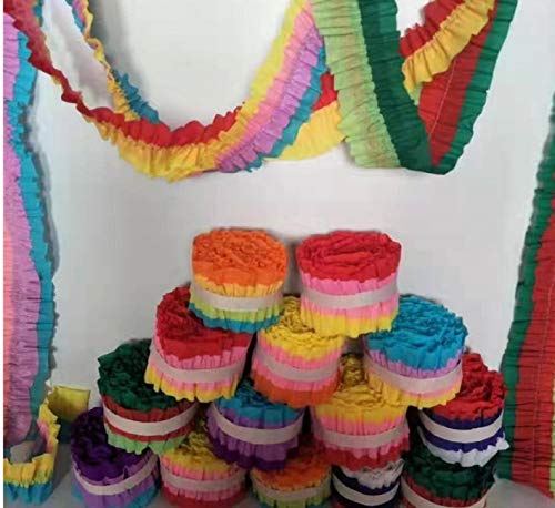 BSM Ready to Hang 4 Crepe Party Streamer Rolls with Frills | Paper Decorations & Door Hanging Decorations | Birthday Party Backdrop with Colourful Fringe | Biodegradable Gift Bags 3m x 7cm