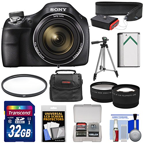 Sony Cyber-Shot DSC-H400 Digital Camera with 32GB Card + Case + Battery + Tripod + Strap + Tele/Wide Lens Kit