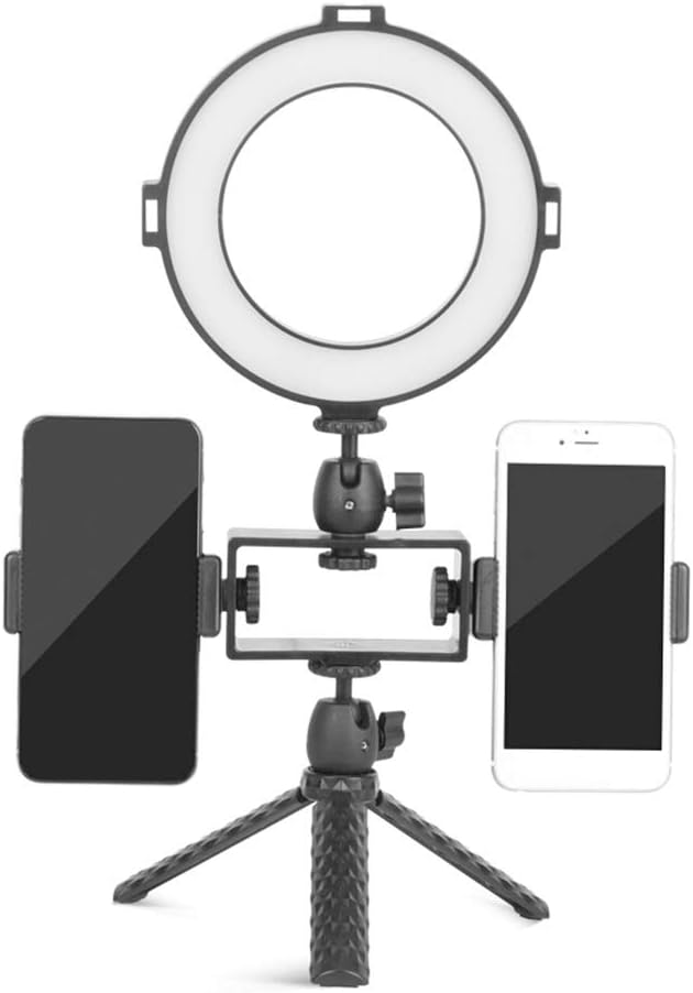 10-inch LED Ring Light with Ring Tripod for Makeup Live Broadcast and YouTube Video Desktop with Mobile Phone Holder Mini Dimmable Light with 3 Lighting Modes (Color : A, Size : 16cm)
