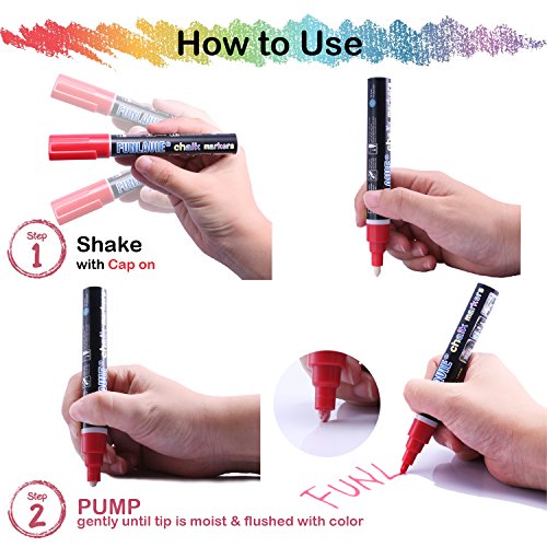 FunLavie Chalk Markers 8 Bright Colored Pens for Whiteboard/Glass/Windows/Plastic - Non-Toxic Wet Erase Markers by - Thumbnail 2