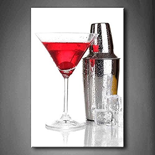 Fitting You Canvas Black And White &amp; Red Cocktail Shaker And Cocktail Isolated On White Wall Art Painting Picture Print On Canvas Fruit Pictures