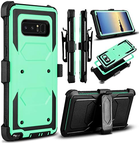 Galaxy Note 8 Belt Clip Case, KooJoee Full Body Armor Rugged Holster Dual-Layer Heavy Duty Shockproof Case with [Kickstand][Belt Swivel Clip] for Galaxy Note 8 (Free Stylus) (Aqua)