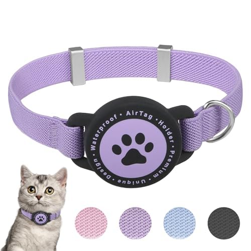 Airtag Cat Collar, Stretchy Kitten Collar with Apple Air Tag Holder, Lightweight and Comfortable, Ultra Elastic GPS Cat Collars for Cats Kittens and Puppies, 7.5-12.5 Inch