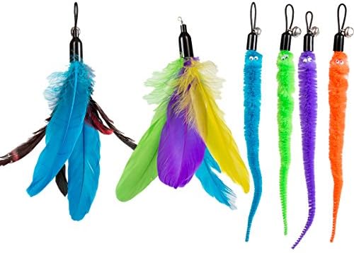 Depets Feather Teaser Cat Toy, Retractable Cat Feather Toy Wand with 5 Assorted Teaser with Bell Refills, Interactive Catcher Teaser for Kitten Or Cat Having Fun Exerciser Playing