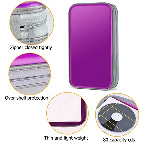 CD Case,COOFIT 80 Capacity DVD Storage DVD Case VCD Wallets Storage Organizer Flexible Plastic Protective DVD Storage Purple