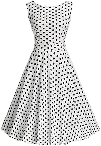 JUESE Women's Vintage 1960's Sleeveless Causal Swing Dress(White Black Bdot,2XL)