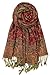 Achillea Soft Silky Reversible Paisley Pashmina Shawl Wrap Scarf w/Fringes (Burgundy)