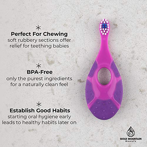 Baby/Toddler Small Teether Toothbrushes 4-Pack, Oral Hygiene, Purple and Pink