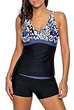 Dearlovers Two Pieces Tankini Boyshort Swimsuits for Women (Size S-XXL)
