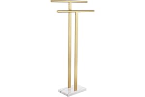 KOKOSIRI Standing Towel Rack for Bathroom Floor 2-Tier Towel Holder Free Stand with Heavy Marble Base Thicken Steady Design Gold Stainless Steel THS0005-BG