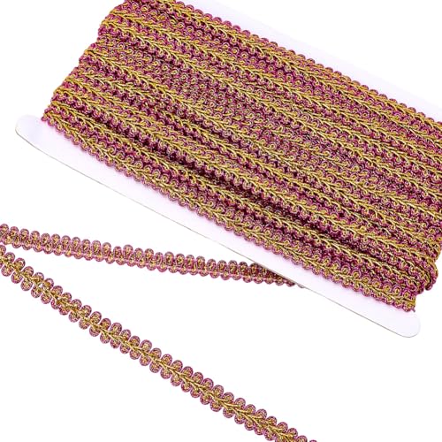 CABODYALS 2 Card 27M 10mm Hot Pink Gold Gimp Braid Lace Ribbon Upholstery Woven Centipede Decor Metallic Vintage Fringe Polyester Trim for Sewing Making Jewelry Curtain Diy Craft Supply