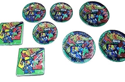 Extreme Sports BMX Skate Board Rollerblade Party Package 9" Plates (18) 7" Plates (18) Napkins (32)