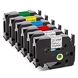 Label KINGDOM Compatible Label Tape Replacement for Brother P-Touch TZe-241 TZe-141 TZe-441 TZe-541 TZe-641 TZe-741, 18mm Color Label Tape, Black on White/Clear/Red/Blue/Yellow/Green, 6-Pack