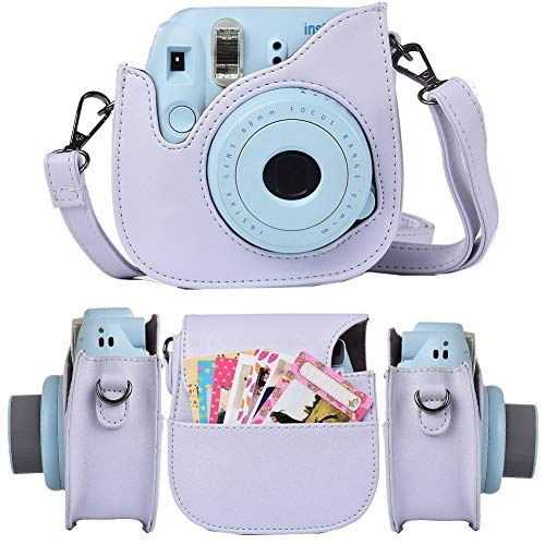 Protective & Portable Case Compatible with Fujifilm Instax Mini 9 8 8+ Instant Polaroid Film Camera with Accessory Pocket and Adjustable Strap - Smokey White by SAIKA