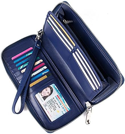 Women's RFID Blocking Wallet Genuine Leather Zip Around Clutch Plus Size Travel Purse