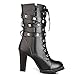 Susanny Women's Mid Calf Leather Boots Chic High Heel Lace Up Military Buckle Motorcycle Cowboy Black Ankle Booties 7 B (M) US