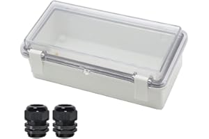 Zulkit Junction Box ABS Plastic Dustproof Waterproof IP65 Electrical Boxes Hinged Shell Outdoor Universal Project Enclosure Clear Cover with 2 Cable Glands 7.9 x 3.9 x 2.8 inch (200x100x70mm)
