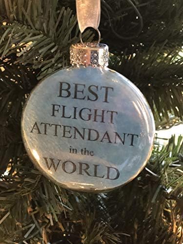 Glass Puffed Flat Best Flight Attendant in the World Holiday Ornament Flight Attendant Gift