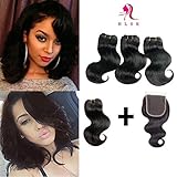 Brazilian Hair Bundles With Closure 4 Pcs 8