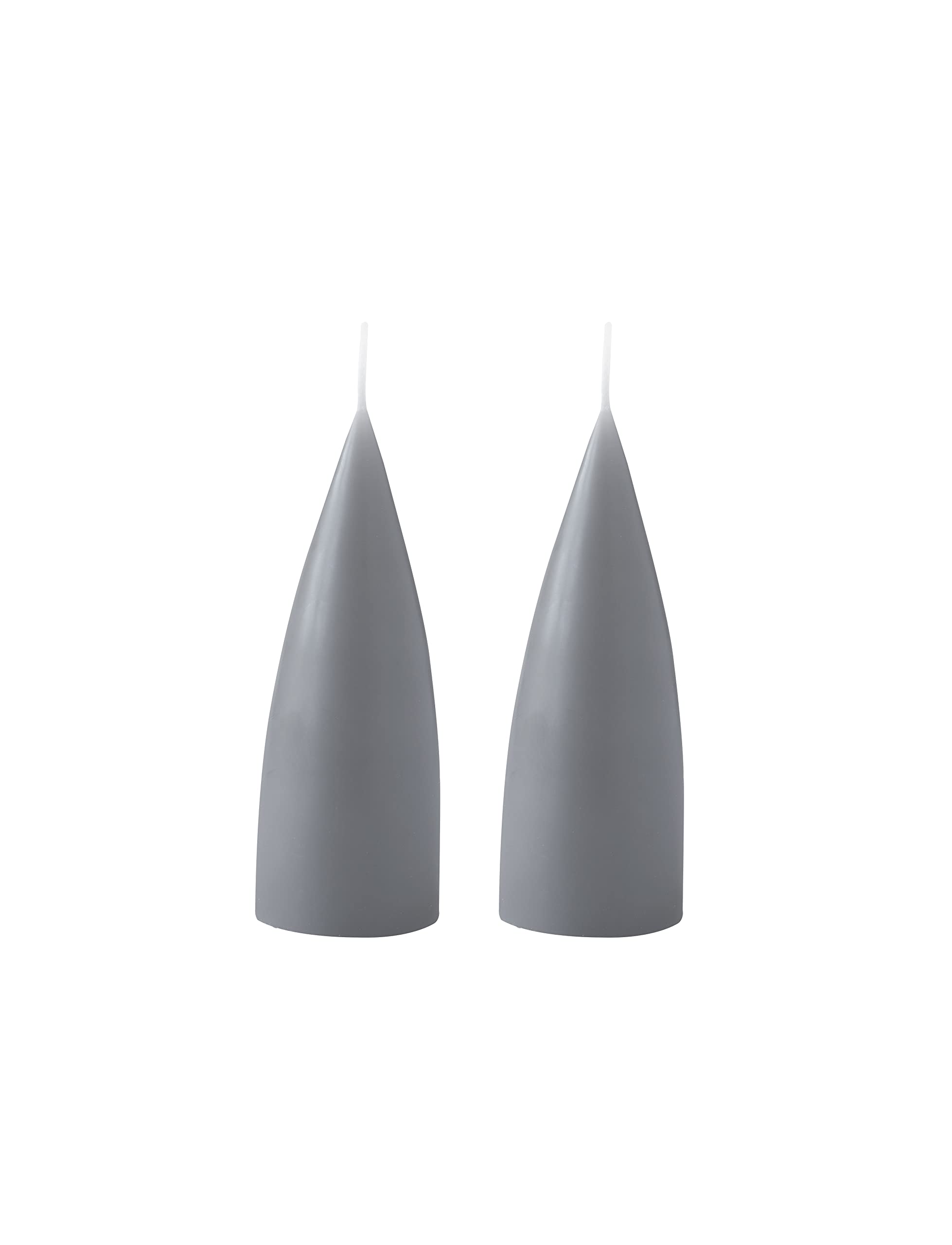 Kunstindustrien® Cone Shaped Candles, Made in Denmark, 43 Colours Available, Dripless & Smokeless Pillar Candles, Candles Long Burning 15 Hours, Unscented Candle Gift Set, 2pcs. 6.5 x 16cm (Grey)