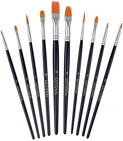 GOTIDEAL Acrylic Paint Brush Set,10 Pcs Assorted Nylon Hair Brushes for All Function, Acrylic, Watercolor, Oil and Gouache Portray，Excellent Paint Brush for Youngsters & Grownup (10PACK)