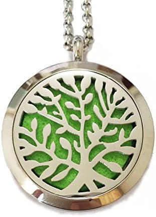 Diffuser Necklace, Denee Aromatherapy Essential Oil Diffuser Necklace Jewelry, Hypo-Allergenic 316L Surgical Grade Stainless Steel Locket Pendant with 24" Chain + 4 Felt Pads (Leaves)